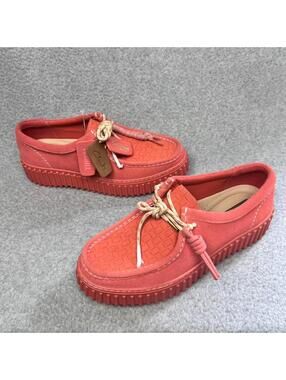 Clarks Torhill Bee Coral Pink Woven Suede Platform Loafers Moccasin Flatform 11M
